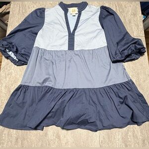 Emily McCarthy Women’s Puff Sleeve Mini Dress W/ Blue Block Coloring Size M